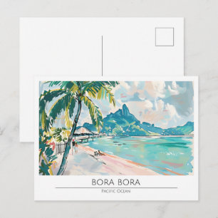 Postal Ilustración de Arte Vintage de Bora Bora Viajes
