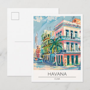 Postal Ilustración de Arte Vintage de La Habana Cuba Viaj