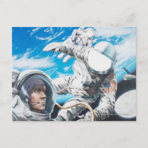 Postal Ilustracion de astronautas americanos en espacio
