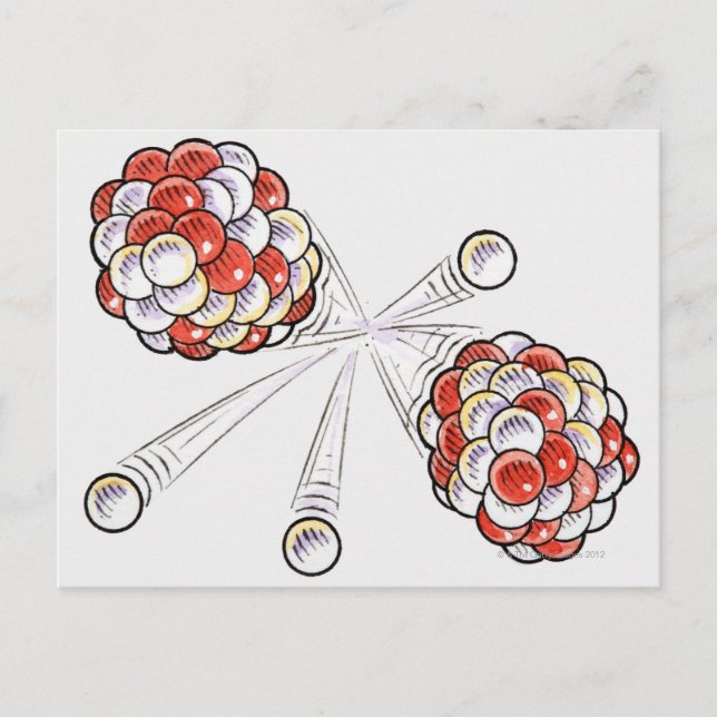 Postal Ilustracion de átomos y neutrones divididos (Anverso)