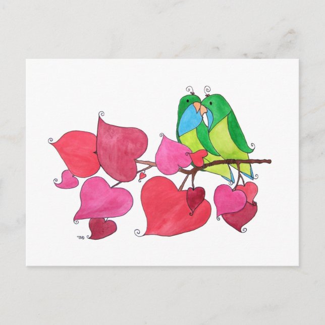 Postal Ilustracion de Aves de Amor Dulce (Anverso)
