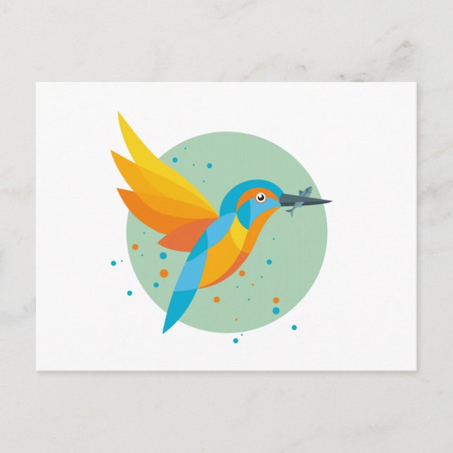 Postal Ilustracion de aves - Kingfisher (Anverso)