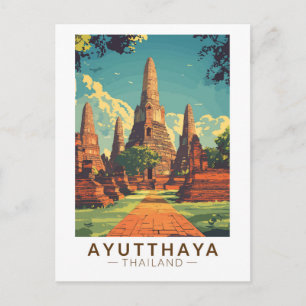 Postal Ilustración de Ayutthaya Tailandia Arte de viaje v