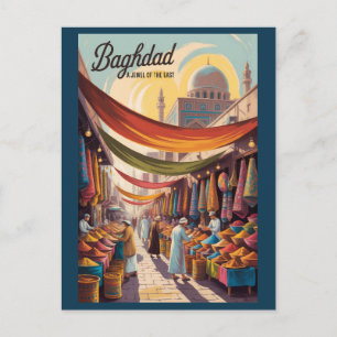 Postal Ilustración de Bagdad Irak Arte de Viaje Vintage