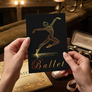 Postal Ilustración de bailarina de ballet dorada elegante