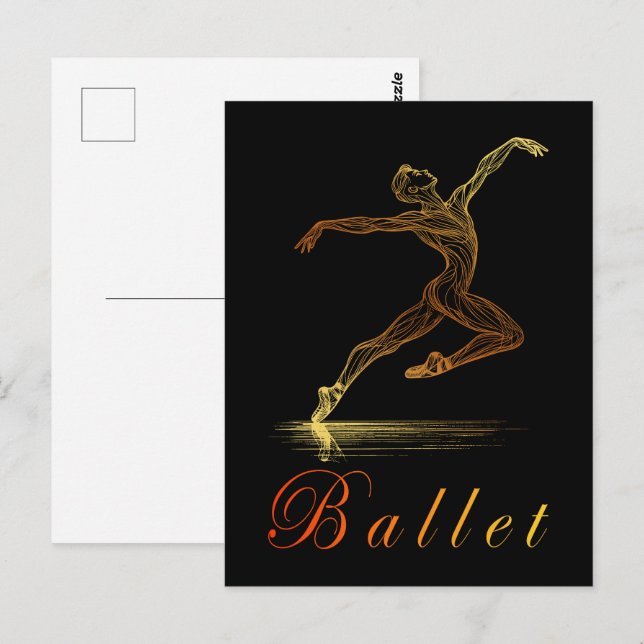 Postal Ilustracion de bailarina masculina de ballet de Go (Anverso / Reverso)
