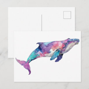 Postal Ilustración de ballena colorida pequeña