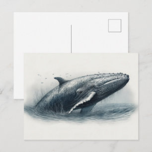 Postal Ilustración de ballena saltando fuera del océano