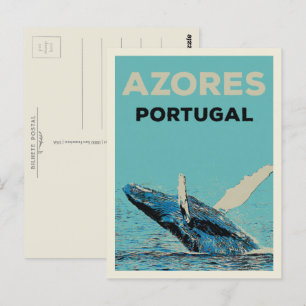 Postal Ilustracion de ballenas jorobadas de Azores Portug