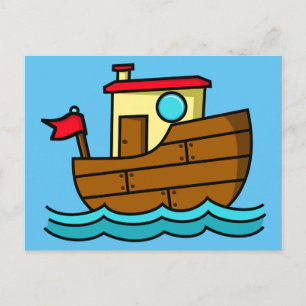 Postal Ilustración de barco de dibujos animados lindo