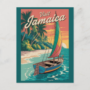 Postal Ilustración de barco de Jamaica Arte de viaje vint