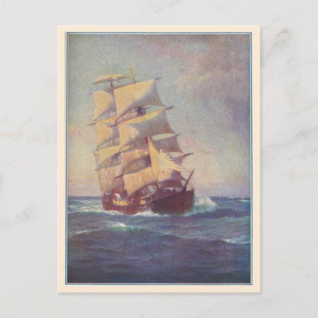 Postal Ilustracion de Barco de Rigger cuadrado (Anverso)