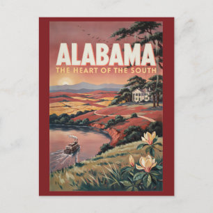 Postal Ilustración de barco de río de Alabama Arte de via