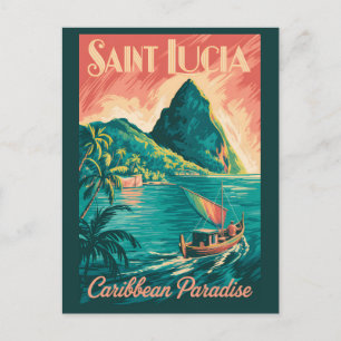 Postal Ilustración de barco de Santa Lucía Arte de viaje 