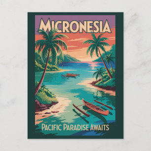 Postal Ilustración de barcos de Micronesia Arte de viaje