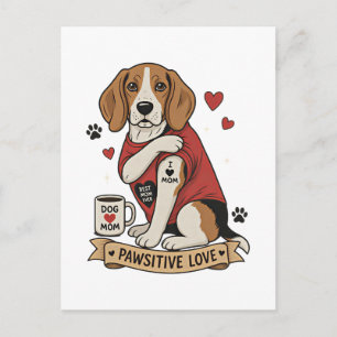Postal Ilustración de Beagle con Tatuaje Me Encanta Mamá