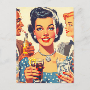 Postal Ilustracion de bebidas de la década de 1950