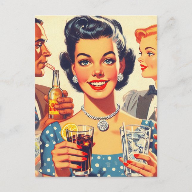 Postal Ilustracion de bebidas de la década de 1950 (Anverso)