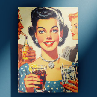 Postal Ilustracion de bebidas de la década de 1950