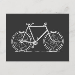 Postal Ilustracion de bicicleta de época en blanco y negr