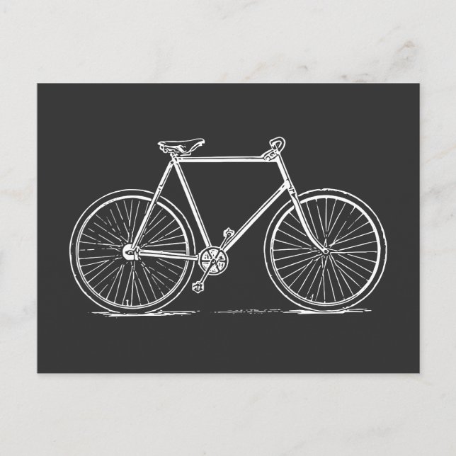 Postal Ilustracion de bicicleta de época en blanco y negr (Anverso)
