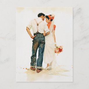 Postal Ilustración de Boda de Romance Rústico
