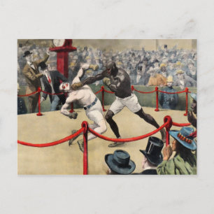 Postal Ilustracion de boxeo Vintage Johnson VS Jeffries