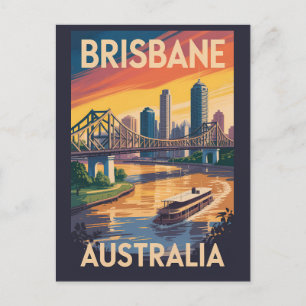 Postal Ilustración de Brisbane Australia Arte de viaje vi