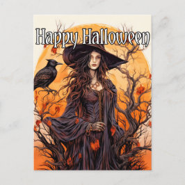 Postal Ilustracion de bruja | Feliz Halloween