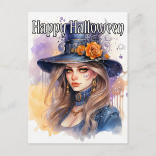 Postal Ilustración de bruja majestuosa Feliz Halloween