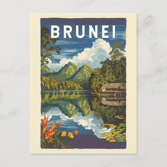 Postal Ilustracion de Brunéi Painterly Viaje de arte cose (Anverso)