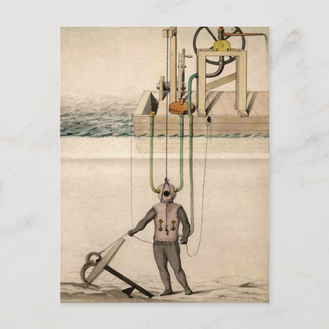 Postal Ilustracion de buceo vintage (Anverso)