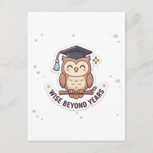 Postal Ilustración de búho con gorro de graduación "Sabio