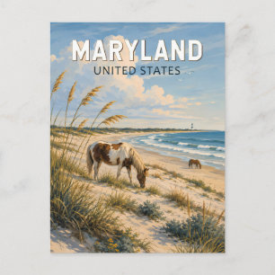 Postal Ilustración de Caballo de Maryland Arte de Viaje V