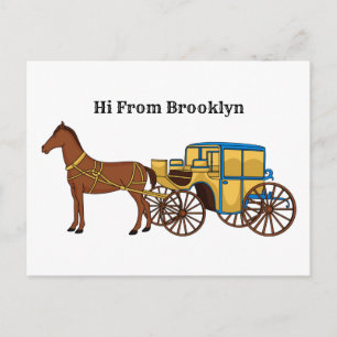 Postal Ilustración de caballo lindo y carruaje real