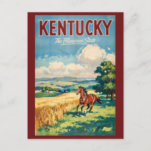 Postal Ilustración de caballos de Kentucky Arte de viaje 