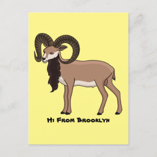 Postal Ilustracion de cabra de Mouflon