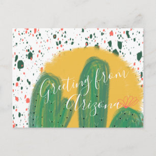 Postal Ilustración de cactus con puesta de sol