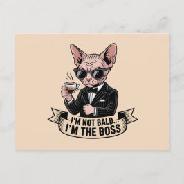 Postal Ilustración de café con gato Sphynx jefe