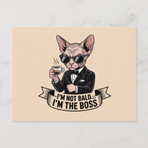 Postal Ilustración de café con gato Sphynx jefe
