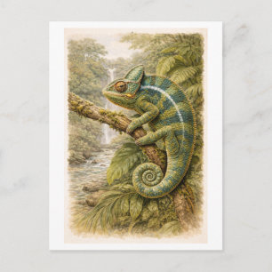 Postal Ilustración de camaleón al estilo vintage