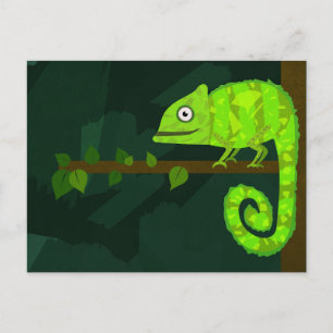 Postal Ilustración de camaleón verde lindo Reptil tropica