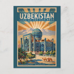Postal Ilustración de camello de Uzbekistán Arte de viaje