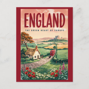Postal Ilustración de campo inglés Arte de viaje retro