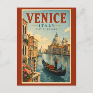 Postal Ilustración de canales de Venecia Italia Arte de v
