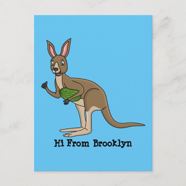Postal Ilustracion de canguro australiano bastante feliz (Anverso)