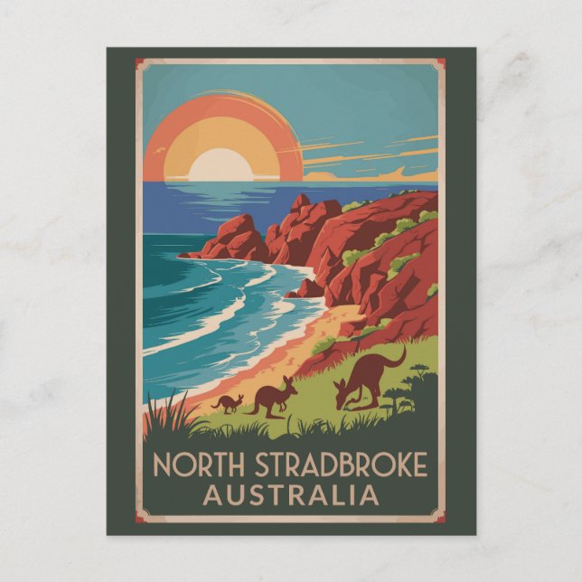 Postal Ilustración de canguros de la isla North Stradbrok (Anverso)