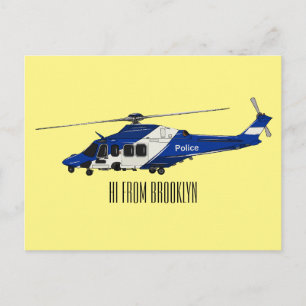 Postal Ilustración de caricatura de helicóptero de policí