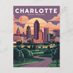 Postal Ilustracion de Carolina del Norte de Charlotte