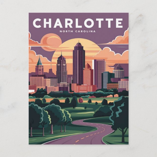 Postal Ilustracion de Carolina del Norte de Charlotte (Anverso)